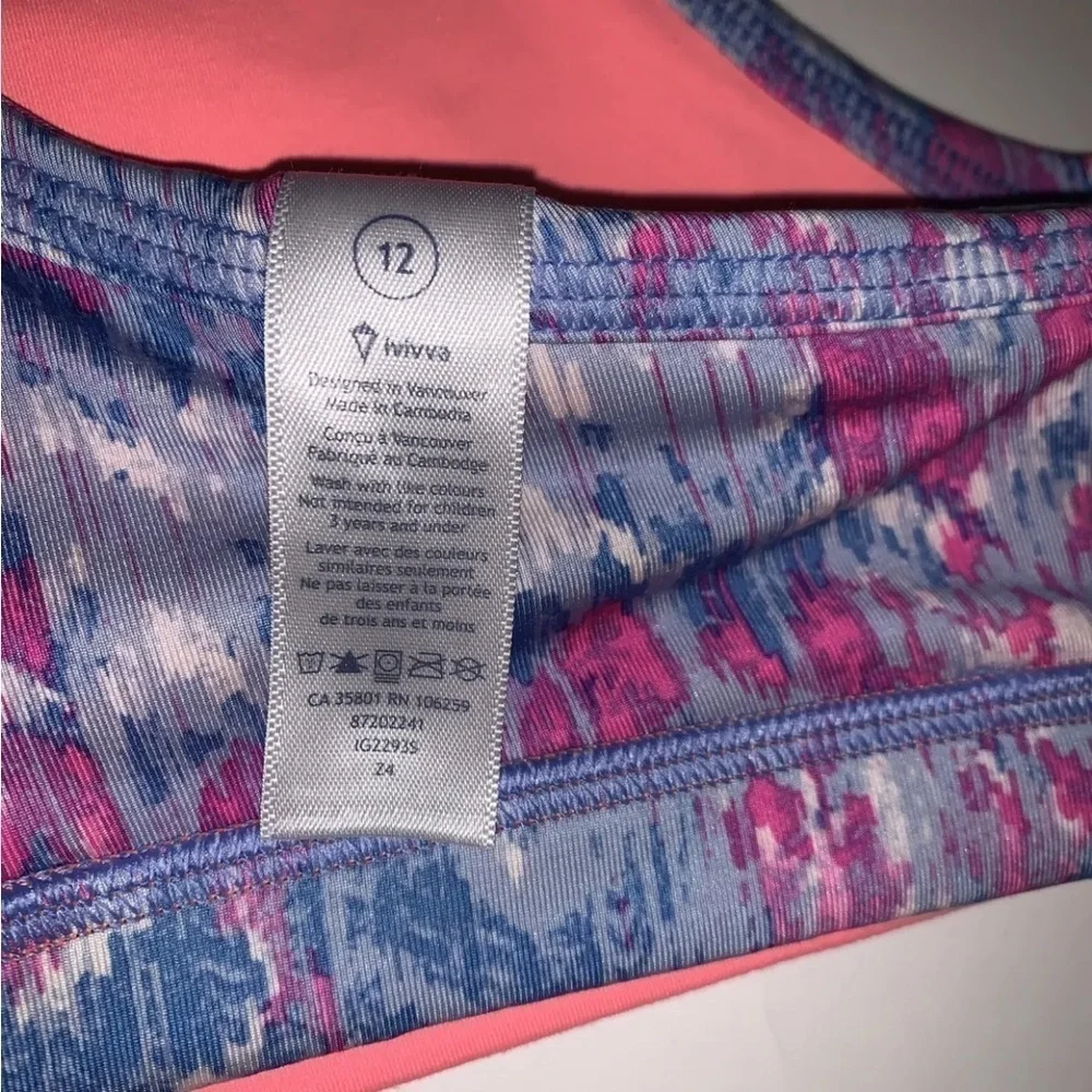 Ivivva by Lululemon Drill Sports Bra Blue/Pink Print Size L (12) Girls